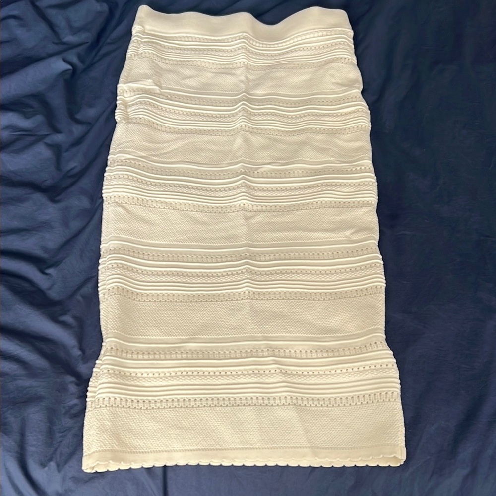 Torn by Ronny Kobo Tan Ribbed Pencil Midi Skirt